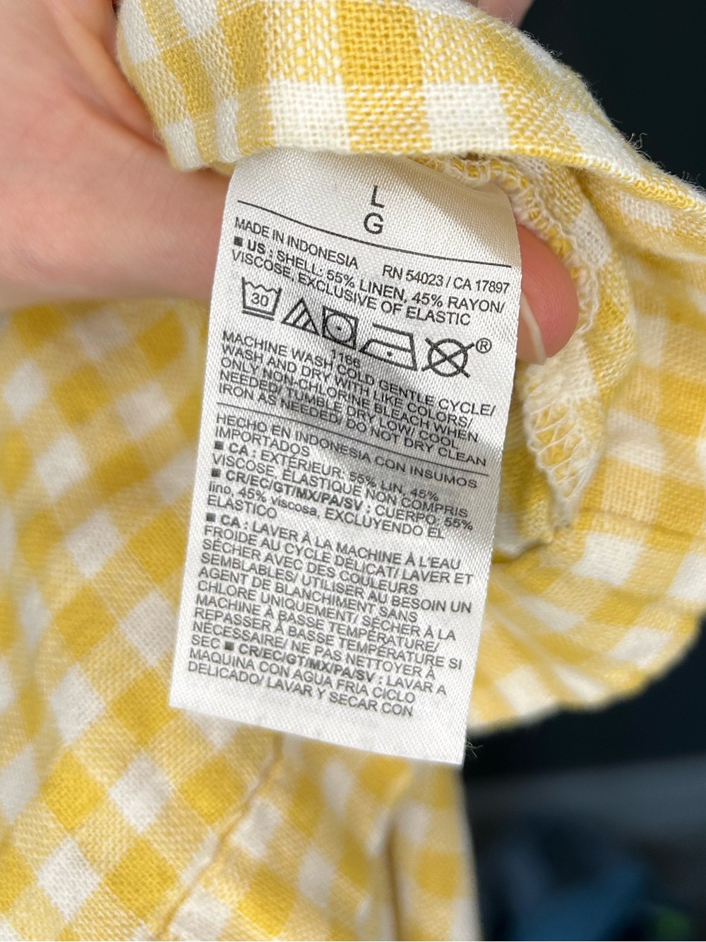 🧺OLD NAVY Butter Yellow Checked Gingham Linen Blend Cottagecore Mini Dress - L - Picture 6 of 7